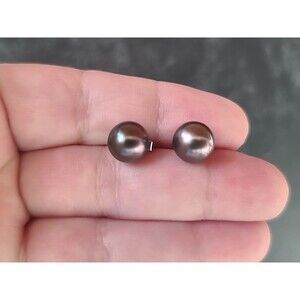 925 Sterling Silver Purple Pearl Stud Earrings Vintage